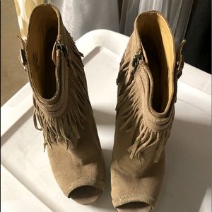 4” taupe block heel ankle booties